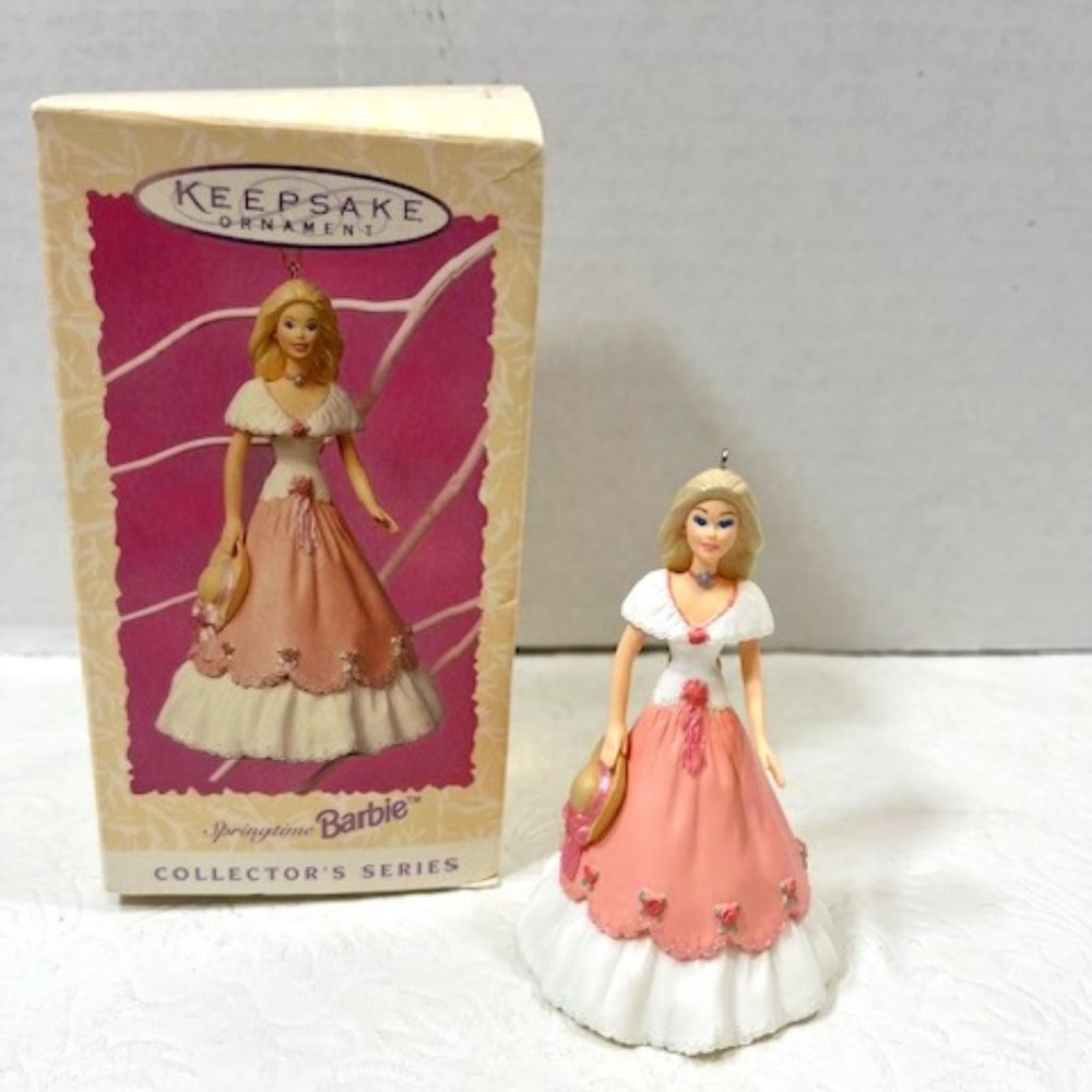 VTG 1997 Barbie Springtime Keepsake Christmas Tree Ornament Handcrafted Pink